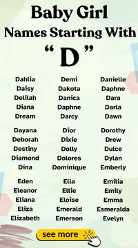 Explore lovely baby girl names starting with D. A great list for your baby girl.  #BabyNames  #DNames