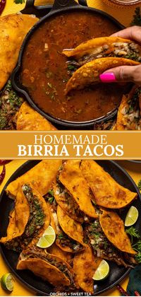 Prepare to tantalize your taste buds with my all-time Fave Birria Tacos recipe! Picture tender, shredded beef, oozing with cheese, and crisped to perfection—these are hands down the best homemade tacos you'll ever sink your teeth into. We're talking braising a rich birria de rez, crafting a flavorsome consomé, and frying up tacos with luscious Oaxacan cheese. Get ready for taco perfection! Make-ahead, Gluten-free, Dairy-free + Vegan option. | how to make birria tacos | homemade birria tacos