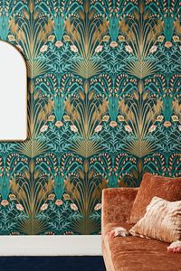 Decadent, bold, and timeless at once, this wall covering is a room-making work of art. Need help choosing the right wallpaper for your home? Read our guide to transforming your walls – and your space. | Blue Bell Wallpaper by Cole & Son in Gold at Anthropologie