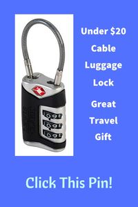 TRAVEL GIFT. From Lewis N. Clark brand, a flexible cable combination luggage lock. Under $20 to purchase, easy to use, customer 5-star rated item. Buy one or more for yourself or for a friend as a useful travel gift! From Ebags online. Click now to see catalog page! #travelaccessories #travelgift #luggage #giftidea #giftinspiration #giftsforher #giftsforhim #whattopack #affiliate #ad