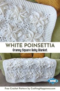 Free crochet pattern for White Poinsettia Blanket with step by step written pattern tutorial by Crafting Happiness.