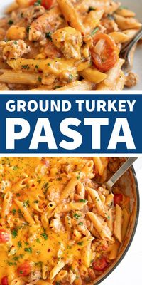 6 reviews · 40 minutes · Serves 6 · This Ground Turkey Pasta Skillet is a super easy, cheesy, and flavorful weeknight dinner made with lean ground turkey and pasta smothered in a creamy tomato sauce. Guaranteed to have the whole family…