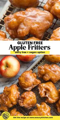 These Gluten Free Apple Fritters are easier to make than you might think - made with a simple gluten free donut batter with diced apples mixed in to every bite. They're quickly fried then coated in a quick icing-sugar glaze. | Gluten Free + Vegan Option