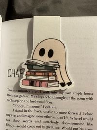 Magnetic Bookmark Ghost Reading stack of books Approx 3x3 inches - Folded