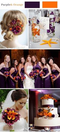 2019 Brides Favorite Purple Wedding Colors---purple and orange, wedding centerpieces, wedding bouquets,floral headpieces, bridesmaid dresses, fall wedding ideas