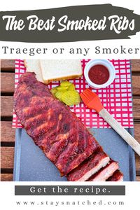 These Traeger Smoked Ribs are made easy using the 3-2-1 Cook Method. Grab your pork ribs: baby back, spare, or whatever you like! These are seasoned to perfection using a dry rub. This spread can be made with any smoker or pellet grill for BBQs, summer cookouts, or any occasion!