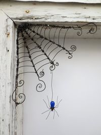 Czechoslovakian Blue Spider Dangles From 12" Barbed Wire Corner Spider Web