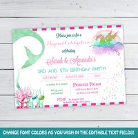 Mermaid and Unicorn Birthday invitation - Twin Invitation - Sibling Invitation - Mermaid and Unicorn Printable Invitation - #DPIMUG767 by DIYPartyInvitation on Etsy https://www.etsy.com/listing/523469892/mermaid-and-unicorn-birthday-invitation