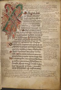 book of kells,  housed at Trinity College, Dublin. Ancient Celtic illuminated book of the 4 gospels, written in Latin