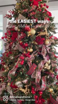 Struggling with how to use ribbon in your tree?! Here are a few really simple yet beautiful ways to do it!! These methods are quick, easy, and will be do pretty in your tree!! 🎄✨   Remember to SAVE so you can refer back when decorating your trees! And continue to follow along @fidlinaroundhome for more holiday decor fun 💃🏼  🎄 Twist + Pull: Simply take a 12-18 inch piece of ribbon and twist it around your hand, then pull each end and took spiral into the tree throughout the top and bottom!  🎄 3 Loop Bow: Take a long piece of ribbon (about 24 inches) and bunch together three loops. Pinch at bottom and wrap with floral wire if you’d like to secure tightly; can also just stuff throughout the branches of your tree   🎄 Cut + Tuck: cut take 8-12 inch pieces and and tuck them in different