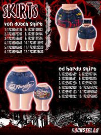 DECALS BY ROCKSTELLZ ON X & TIKTOK | royale high rh roblox outfit decals skirt skirts miniskirt miniskirts jeans denim ed hardy von dutch y2k mcbling