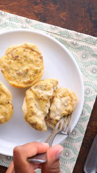 Sausage Gravy Biscuit Cups are a fun, portable way to eat Sausage Gravy and Biscuits. Only 6 ingredients and about 25 minutes of time are needed for this delicious southern breakfast.