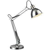 This adjustable chrome finish industrial desk lamp with a steel shade is perfect for any cool, contemporary workspace.