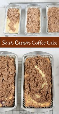 Sour Cream Coffee Cake is wonderfully moist, has a delicious crumb topping, and super easy to make! #recipes #coffeecake #homemade #cake #sourcream #streusel #holidaybaking #Thanksgivingdesserts #desserts #falldesserts