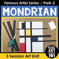 Engage little artists in a project-based study of Piet Mondrian, lines and primary colors in this introductory unit of the Famous Artist series.Inside the unit you'll find a 19-page unit guide full of information and tips for teaching this series of art lessons to students in preschool through grade 2.The unit is broken down into three 40-minute sessions. For each session there is a guided presentation that has already been prepared for you and can be used via Google Slides or PowerPoint. The pr