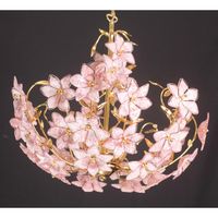 Spectacular Vintage Murano glass chandelier full of pink flowers. The chandelier has 3 light points with E14 connection, possible to rewire for Usa. The structure is in gold bath, good vintage condition. The height of the chandelier is 90 cm, the diameter is 65, it is possible add or remove some chain, the height without chain is 65 centimetres.