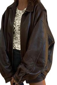 Women's Vintage 90s Oversized Lose Fit Baggy Style Brown Bomber leather Jacket Specifications: Material: 100% Genuine Sheepskin Leather Inner Lining: Polyester Cuff: Button Closure: Zip Pockets: 2 outside Pocket Style: Bomber jacket Color: Brown Product Care: Dry clean only Size Chart: Refer to the attached size chart for Standard and Custom Sizes Measure your chest before ordering Money Back Guarantee: 100% Money Back Guarantee for unsatisfied customers Feedback: Thank you for viewing our eBay Store Positive feedback appreciated Contact us before leaving negative feedback Kindly leave us 5-star ratings for quality improvementsContact Us: Queries? Contact us: response within 2 working hours Shipping: Ship to your eBay address: ensure correctness before payment