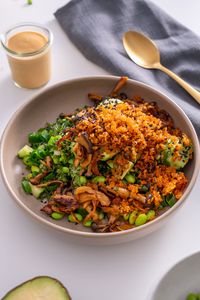 Crispy Rice Salad with Gochujang Mushrooms | plantbaes