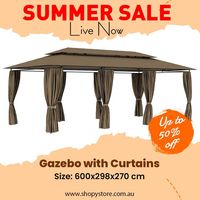 This gazebo is the perfect choice for any outdoor event, such as shows, weddings, BBQ parties, camping, and so on. It can be quickly installed in your backyard to provide a large and lovely sunshade retreat for your family and guests. #gazebowithcurtains #marquee #gazebos #outdoorequipments #outdoorproducts #outdoorgear