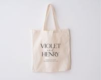 𝐂𝐮𝐬𝐭𝐨𝐦𝐢𝐳𝐚𝐛𝐥𝐞 𝐖𝐞𝐝𝐝𝐢𝐧𝐠 𝐓𝐡𝐚𝐧𝐤 𝐘𝐨𝐮 𝐓𝐨𝐭𝐞 𝐁𝐚𝐠 The perfect tote bag to thank your wedding guests for making your special day unforgettable! Express your gratitude by giving your friends & family a one-of-a-kind keepsake they can take home after the celebration. 𝐇𝐎𝐖 𝐓𝐎 𝐎𝐑𝐃𝐄𝐑 Step 1: Select size Step 2: Select text color (all bags are natural canvas in color) Step 3: Add personalized text - see 'personalization' box to enter details Step 4: Select Quantity 𝐈𝐓𝐄𝐌 𝐃𝐄𝐓𝐀𝐈𝐋𝐒 * Sizes are approximate and may vary .5" due to the way the bags are manufactured * Colors may appear slightly different on final product as each computer screen displays colors differently 𝐒𝐈𝐙𝐈𝐍𝐆 Two sizes are available: 12"x14" and 15"x16"(sizes are approximate) 𝐒𝐇𝐈𝐏?