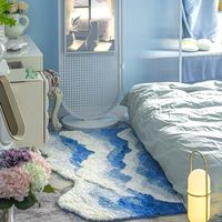 Soft Bedroom Bedside Spray Pattern Rug  Irregular Ocean Wave Long Rugs INS Living Room Fluffy Floor