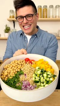 Chickpeas and quinoa are combined to create a simple and healthy chickpea quinoa salad with seasonal veggies and a simple honey mustard vinaigrette.  This salad offers a nutritious, naturally vegan, gluten-free meal choice that will please even the pickiest eaters.