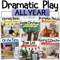 These dramatic play activities will save you time and keep kids engaged in your pretend play center all year long. Thanksgiving Dramatic Play and Christmas Dramatic Play are just a few included in this 12-resource bundle. Each colorful themed resource contains literacy, math and social elements with...