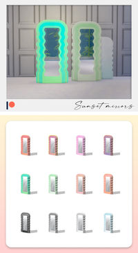 This sunset floor mirror CC set comes in 12 swatches with some very groovy designs. This CC would be perfect in any Sim's bedroom, whether your teen sim needs a floor mirror, or maybe your master bedroom needs one for picking out your attire! Either way this is one custom mirror you won't want to miss