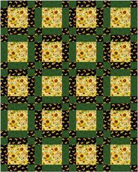 The Wishful 3-yard quilt pattern by Coffee and Quilts available as a pdf download shown here in Sunflower Splendor fabrics by Wilmington Prints. This is an easy quilt pattern and beginner friendly.