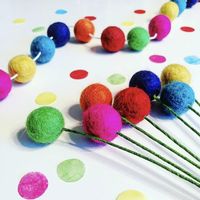 I love pretty and colourful needle felted balls! I have this cute rainbow garland in my living room and the bouquet of wool balls on on a cute vase. I've never tried needle felting myself but I think I'd enjoy it. These felt balls make such beautiful and fun decor and accessories for all sorts of rooms.