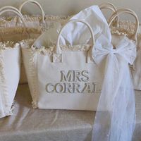 The Personalised Mrs. Tote Bag is the perfect accessory for a bridal shower or destination wedding. Crafted from high-quality materials, this chic and durable tote bag features elegant lettering with the bride's new title, "Mrs." It provides ample space for all the essentials, making it ideal for carrying everything from wedding planning documents to beach necessities on the big day. The stylish design ensures that it's not just a practical item, but also a beautiful keepsake to cherish memories