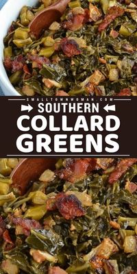 Here's a simple side dish recipe! This delicious Southern Collard Greens recipe is slow-simmered greens with bacon, onion, garlic, and a perfect blend of seasonings. Make a nutritious veggie side dish perfect for all your favorite Southern main courses!