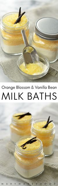 You can make these Orange Blossom & Vanilla Bean Milk Baths with just five all-natural ingredients. Great for gifts or self-care!