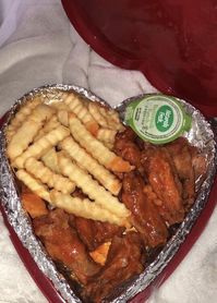 valentine's day heart shaped chicken wings fries bowl