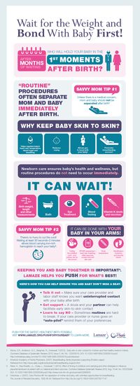 Mom and Baby - infographic on reasons for skin to skin contact immediately following delivery