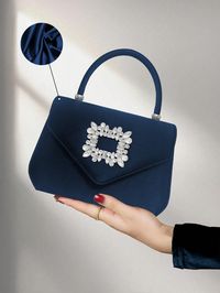 Azul Glamour,Minimalista Collar  Franela Liso,todo estampado Bolsa de novedad Embellished