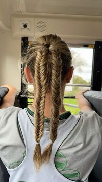 Lacrosse hair inspo, hair inspo, fish tail braid, sports hairstyles