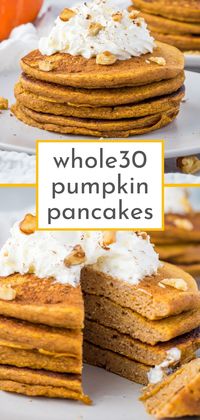 Kickstart your day with these Whole30-compliant pumpkin pancakes. They're the perfect blend of wholesome and delicious, made without any grains, dairy, or sugar. These pancakes prove that you can stick to your Whole30 goals and still indulge in the cozy flavors of fall. They're not just good for you, they're a delicious way to stay on track with your health goals. Perfect for a nutritious, satisfying breakfast that'll keep you fueled all morning.