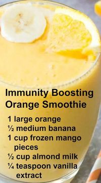 Immunity Boosting Orange Smoothie ~ This Smoothie packs a hefty dose of Vitamin C... It has a refreshing orange flavor with a hint of vanilla!