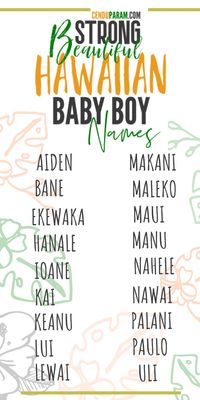 Looking for some  beautiful and unique baby name inspiration? Check out these strong yet beautiful Hawaiian baby boy names! Everything from unique and traditional Hawaiian names to the most popular Hawaiian baby names for boys and their meanings. Pefect baby names for 2020. These unique boy names are super cute and meaningful and these are kid names you probably haven't heard before. CLICK TO CHECK OUT THE FULL LIST! #babynames #babynameinspo #HawaiianBabyNames