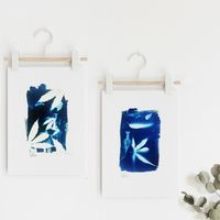 2 Botanical Cyanotype Classic blue printable