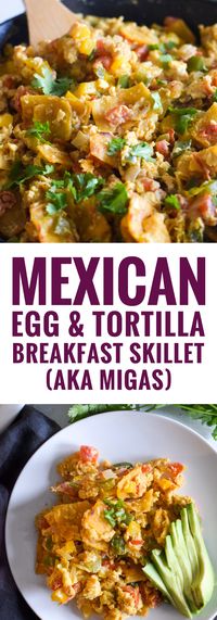 Made with crispy corn tortillas and veggies, Migas (Mexican Egg & Tortilla Breakfast Skillet) is an easy morning meal for the whole family! (gluten free + vegetarian)