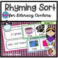 If you are looking for a fun scaffold for word patterns and rhyming for your students, this might be just what you need. The product has 40 card sets each with pictures and words that either rhyme or don't rhyme. #jackiecrews #esl #englishlearners #iteach #teacherlife #literacy #education #rhymes #elementary #earlychildhood