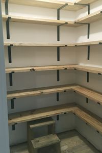 DIY Organized Walk In Modern Farmhouse Butler's Pantry Makeover With Floating Shelves - Using Crate & Pallet, Home Depot Brackets