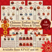 CHINESE ZODIAC Signs' Elements Pillars and Trines | Astrology | Instant Digital Download Printable Pages | sizes A4 & 8.5''x11''