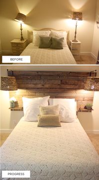 via P U L C H R I T U D E / / F E S T: DIY: Headboard - love the built-in night stands