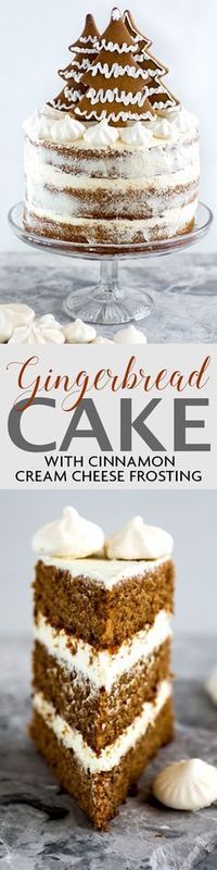 Gingerbread layer cake with cinnamon cream cheese frosting and gingerbread cookie decoration | Supergolden Bakes