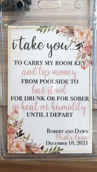 This destination wedding resort room key holder is the most practical and useful item you can throw in your welcome bag! It will hold your guest's hotel room key, ID & cash. And the reverse side can have a full itinerary of wedding events so guests will always know where they need to be