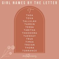 This post is brought to you by the letter T. Please dive into this treasure trove of names with me! We have classic names that are sweet and simple like Tessa, grand names that feel oh so fun to say like Theodora and Tallulah, bold and beautiful names like Troian and Thora and everything else in between. Stunning, 10/10 no notes! Did your fave T name make the cut? #names #girlnames #babynames #babynameinspo #babynameideas #babygirlnames #babynameinspiration