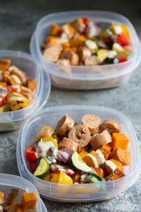 Make these Turkey Sausage & Sweet Potato Lunch Bowls on Sunday and you'll have your work lunch ready for the next week! Meal Prep